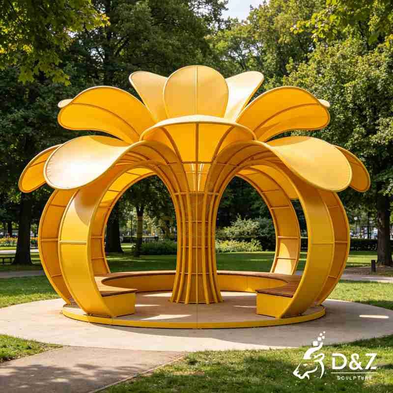 Modern Garden Flower Gazebo | Yellow Bloom Metal Sculpture DZJ-600