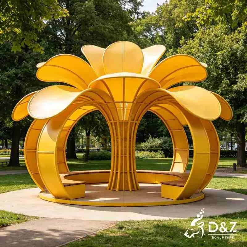 Modern Garden Flower Gazebo | Yellow Bloom Metal Sculpture DZJ-600