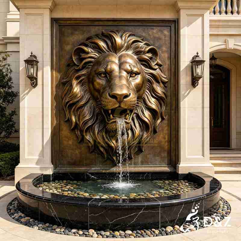 outdoor lion head wall fountain