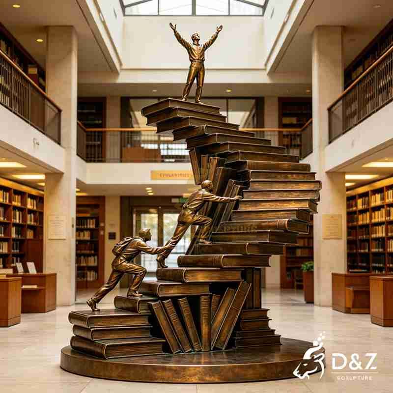 Bronze Stacked Book Sculpture with Climbing Men DZJ-603