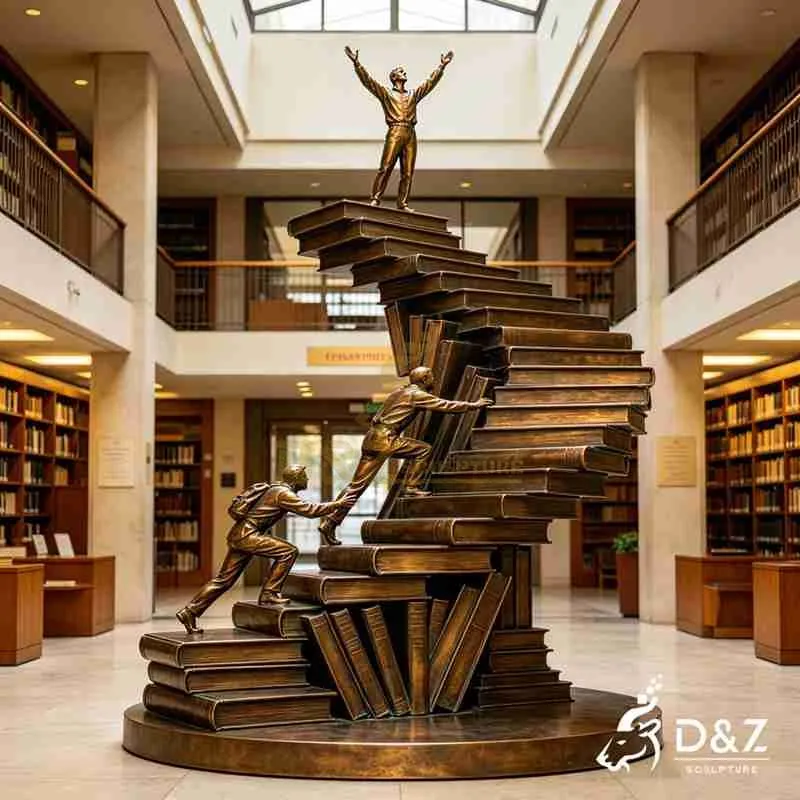 Bronze Stacked Book Sculpture with Climbing Men DZJ-603