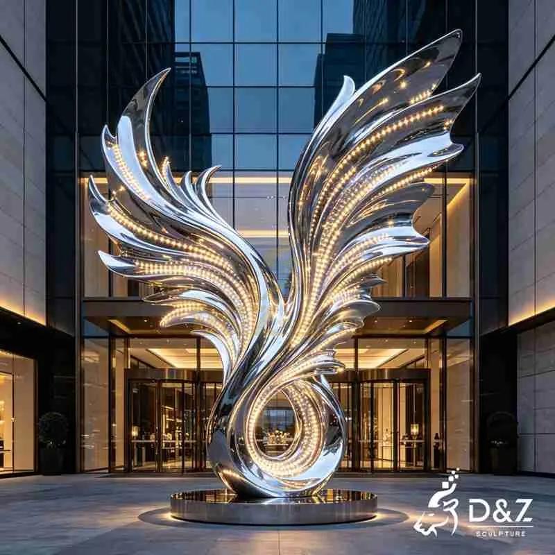 Modern Metal Wings Sculpture with LED | Abstract Design DZJ-609