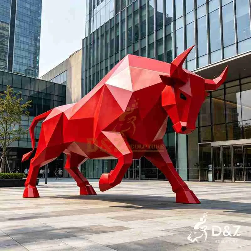 Large Geometric Metal Red Bull Sculpture for Sale DZJ-610