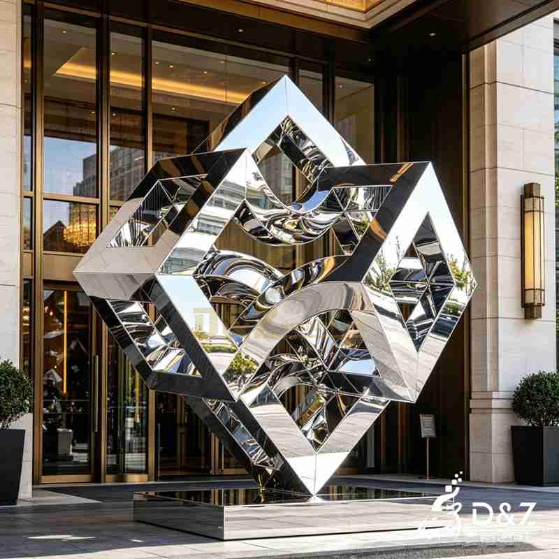 Large Metal Abstract Cube Sculpture for Outdoor DZJ-613