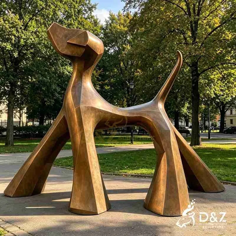 Large Bronze Abstract Dog Statue with Geometric Design DZJ-642