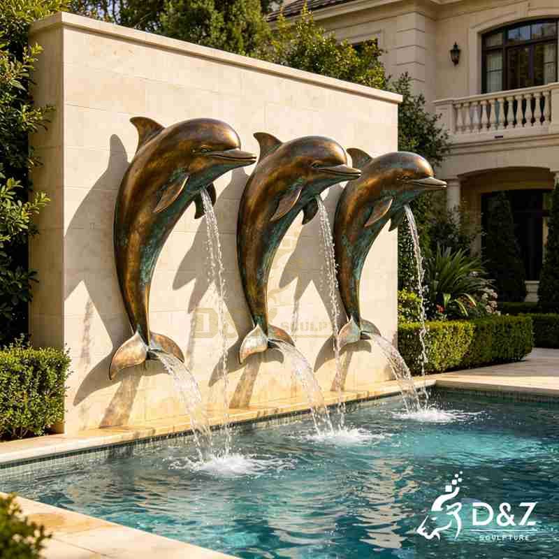 Large Outdoor Bronze Dolphin Wall Fountain for Sale DZJ-657