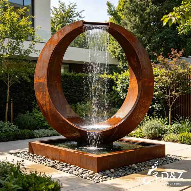Large Modern Corten Steel Circular Water Fountain DZJ-660