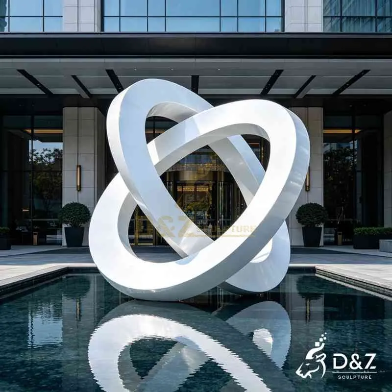 Large Modern White Metal Intertwined Ring Sculpture DZJ-675