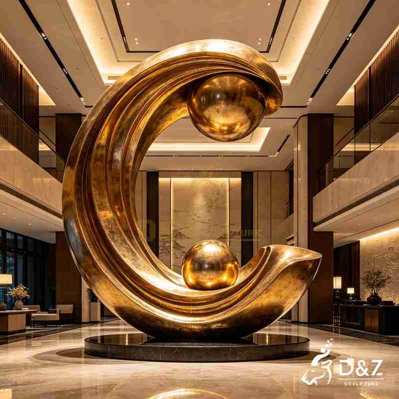 Gold Curved Sculpture | Outdoor Metal Sphere Sculpture DZJ-677
