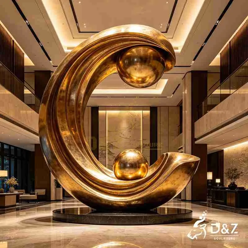 Gold Curved Sculpture | Outdoor Metal Sphere Sculpture DZJ-677