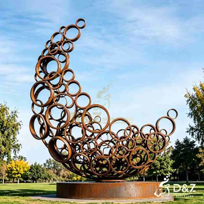 Half Moon Sculpture | Corten Steel Circle Sculpture for Ourdoor DZJ-679