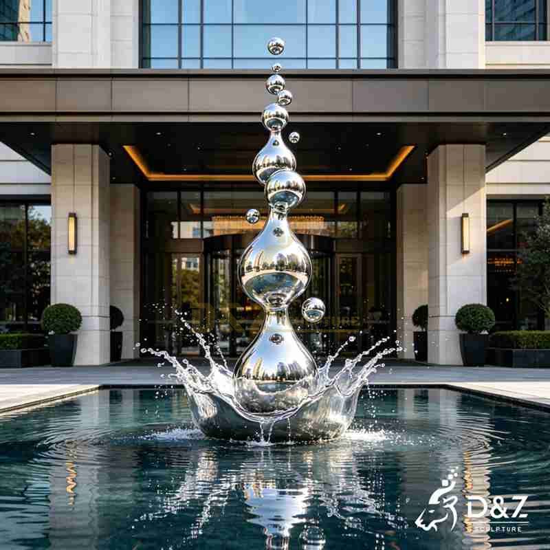Stainless Steel Water Droplet Sculpture | Fluid Drop Art Installation DZJ-682