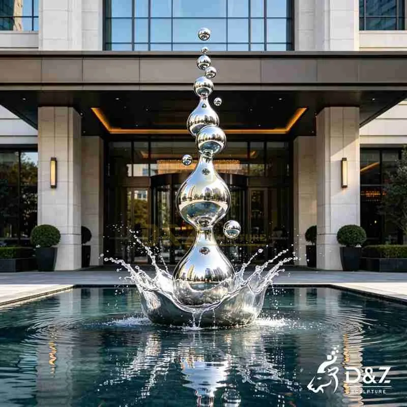 Stainless Steel Water Droplet Sculpture | Fluid Drop Art Installation DZJ-682