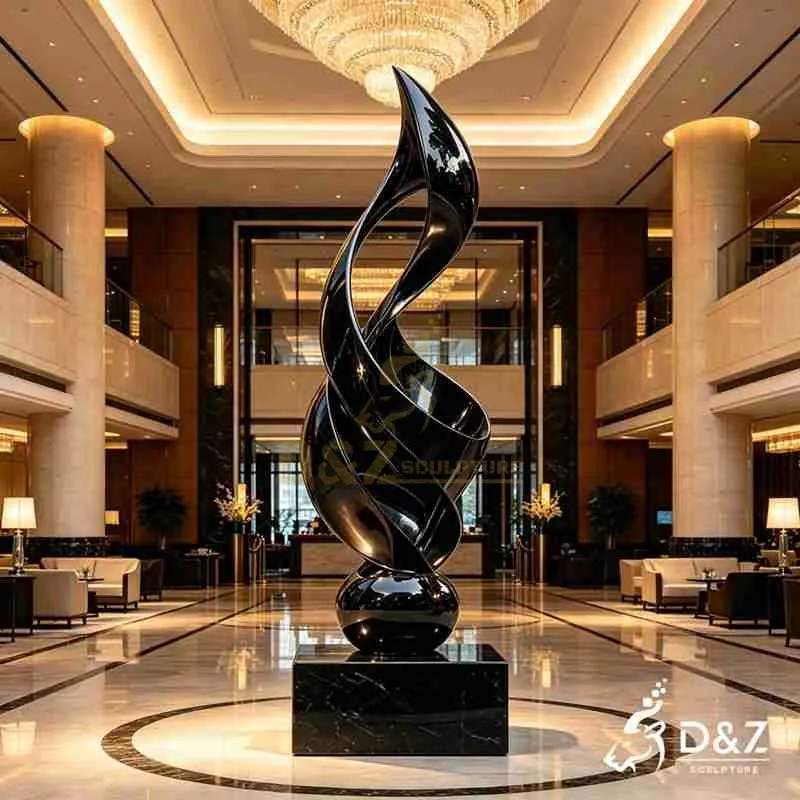 Large Modern Black Metal Spiral Round Sculpture on Stand DZJ-684