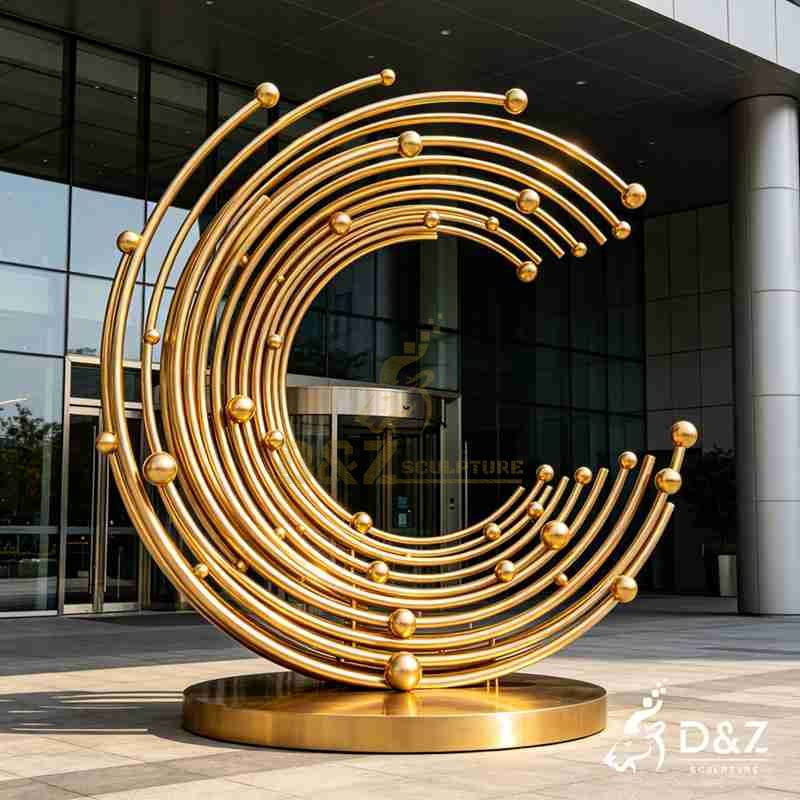 Large Modern Metal Gold Ring Sculpture for Outdoor DZJ-689