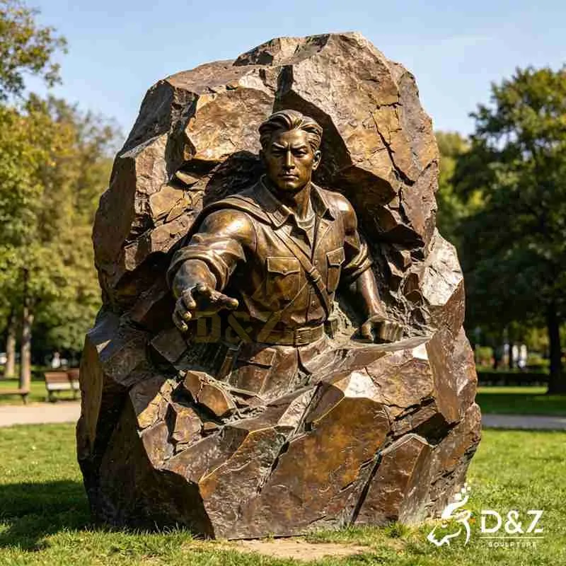 Large Rock Sculpture | Bronze Breaking Free Memorial Sculpture DZJ-697