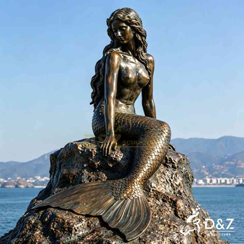 mermaid on a rock statue