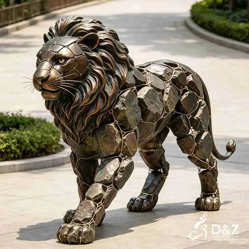 Large Outdoor Bronze Lion Rock Statue for Sale DZJ-702