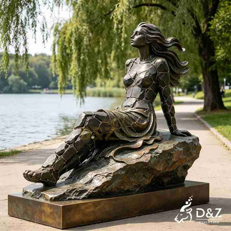 Large Bronze Lady on a Rock Statue for Sale DZJ-704