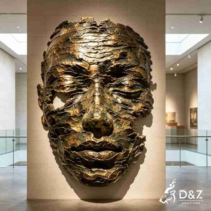 Large Bronze Rock Wall Sculpture | Face Art Decor DZJ-709