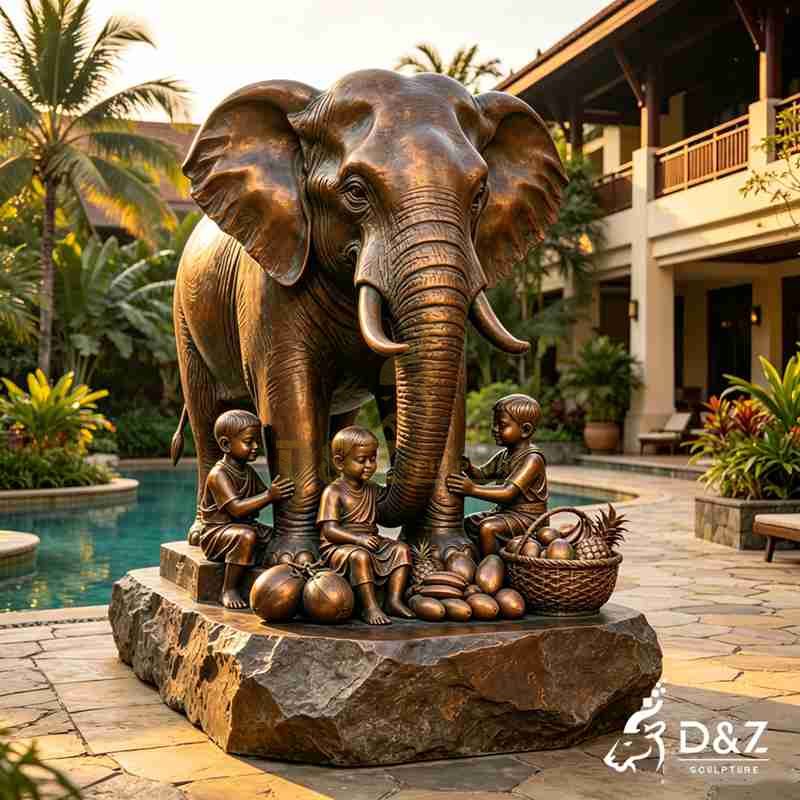Large Bronze Elephant Statue with Child for Outdoor DZJ-712