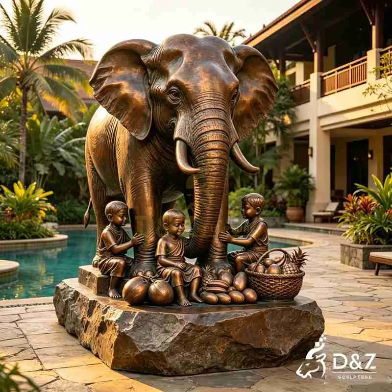 Large Bronze Elephant Statue with Child for Outdoor DZJ-712