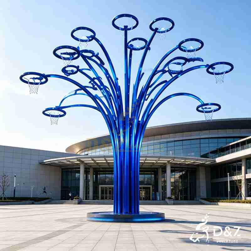 Large Metal Abstract Tree Sculpture | Basketball Hoop Art DZJ-714
