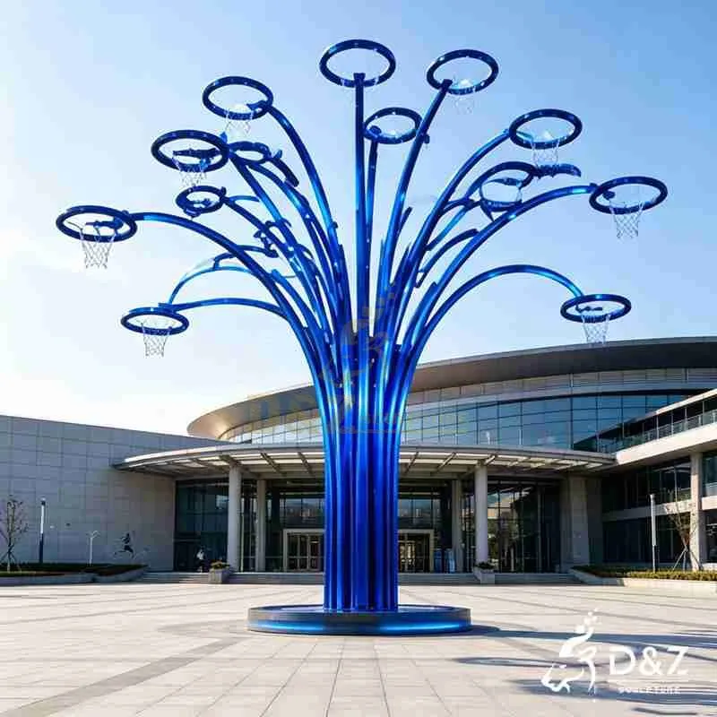 Large Metal Abstract Tree Sculpture | Basketball Hoop Art DZJ-714