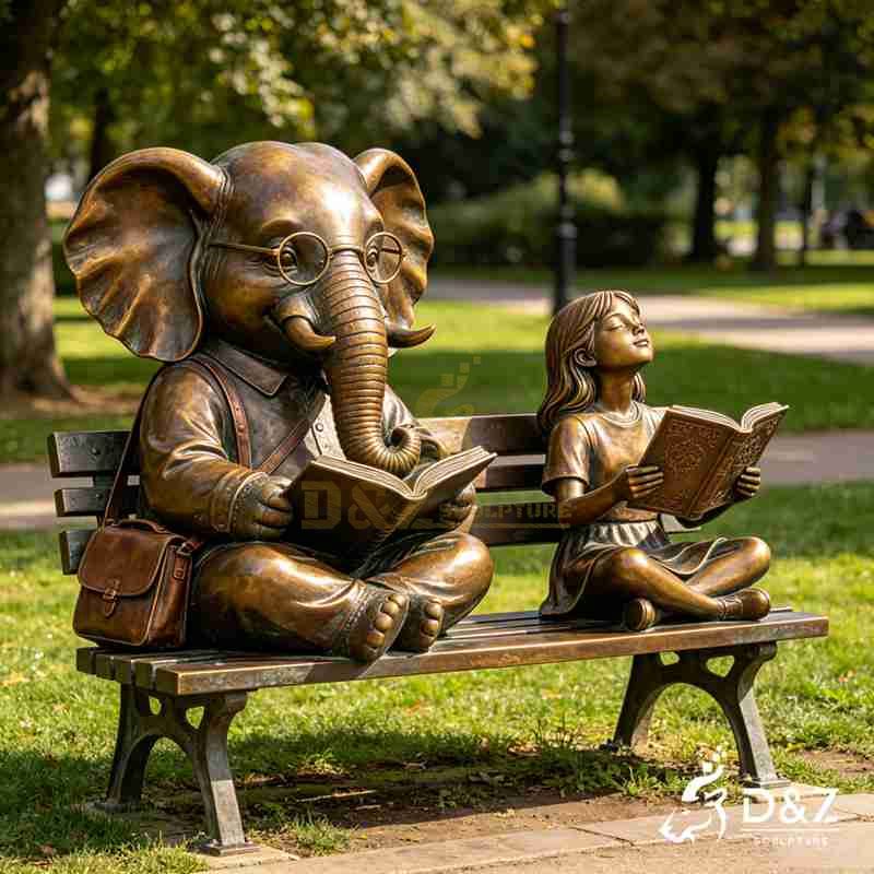Bronze Reading Girl Statue | Elephant Garden Bench DZJ-715