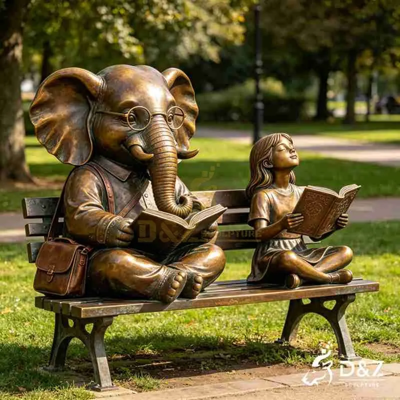 Bronze Reading Girl Statue | Elephant Garden Bench DZJ-715