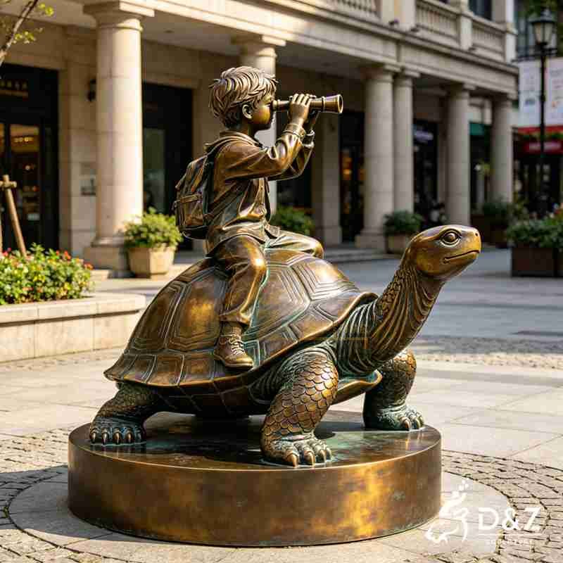 boy riding turtle statue3