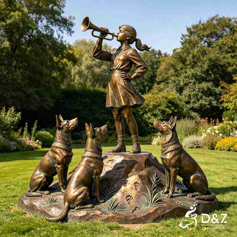 Large Bronze Girl and Dog Statue for Outdoor DZJ-722