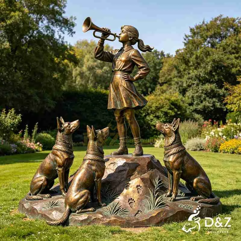 Large Bronze Girl and Dog Statue for Outdoor DZJ-722 Large Bronze Girl and Dog Statue for Outdoor DZJ-722
