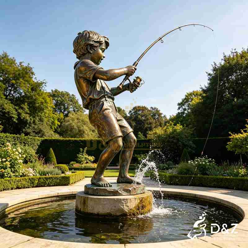 boy fishing garden statue