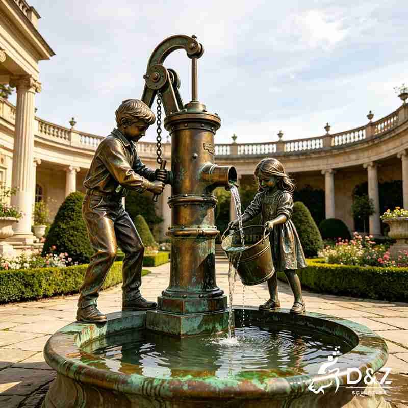 Large Bronze Boy and Girl Fountain for Garden DZJ-727