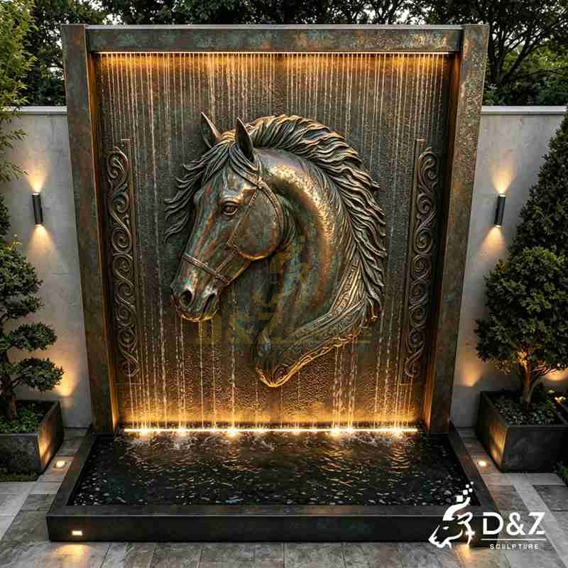 bronze horse head wall fountain2