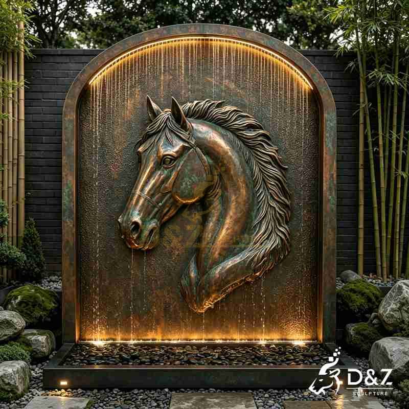 bronze horse head wall fountain4