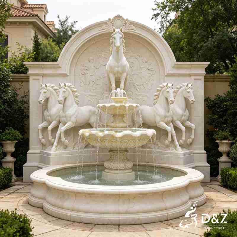 Large Marble Horse Wall Fountain for Outdoor DZJ-749