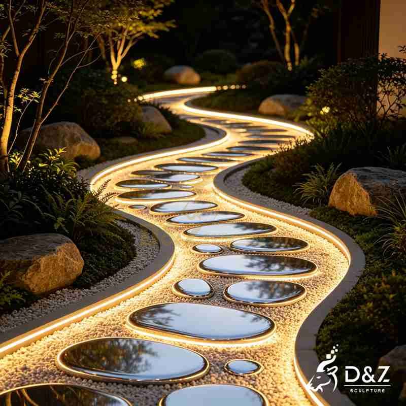 Metal Illuminated Stepping Stones Sculpture for Garden DZJ-752