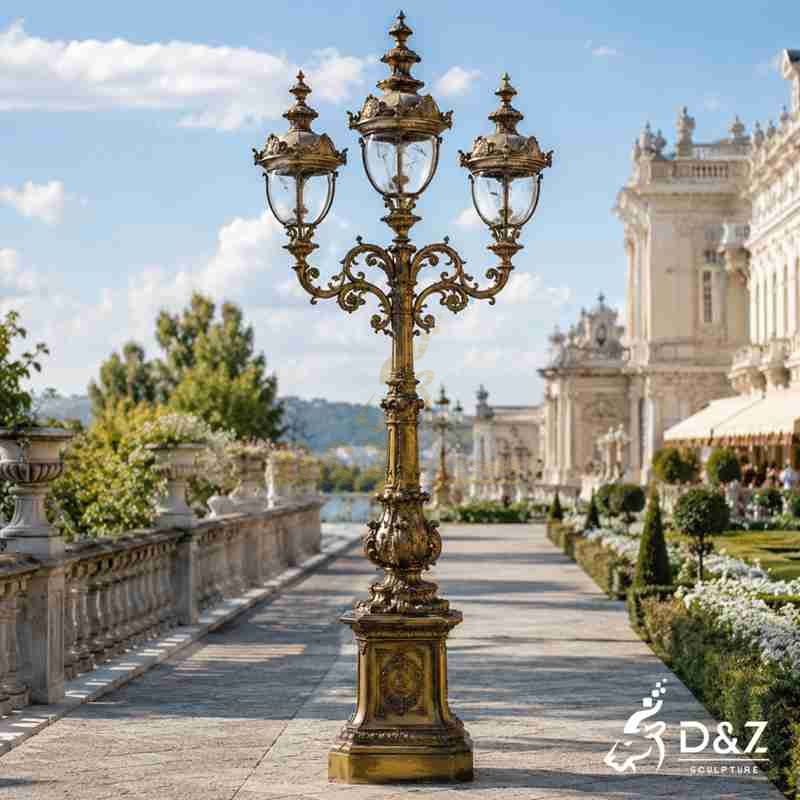 European Style Classical Bronze Three Headed Floor Lamp with Glass Shade DZJ-760