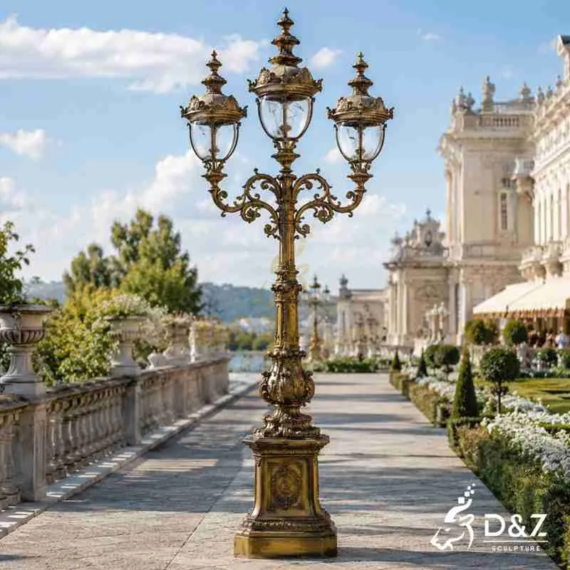 European Style Classical Bronze Three Headed Floor Lamp with Glass Shade DZJ-760