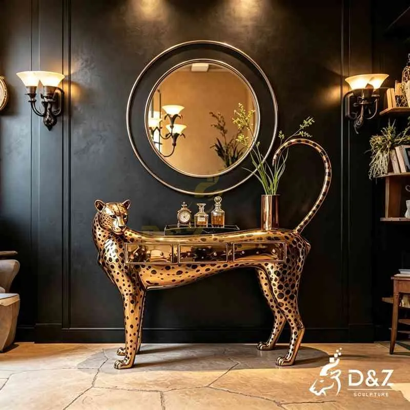 Metal Leopard Console Table Sculpture DZJ-767