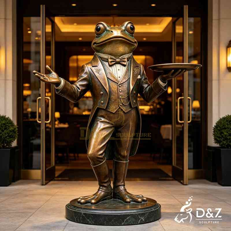 Frog butler statue with tray