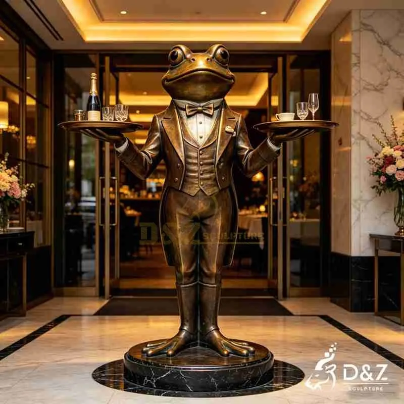 Frog butler statue with tray