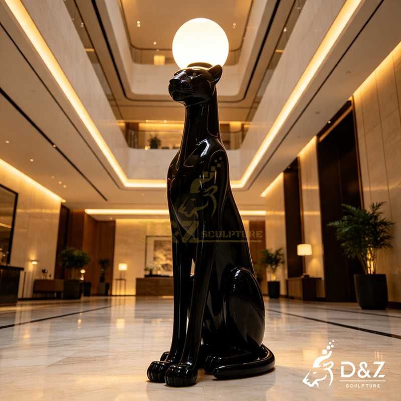 Metal Black Leopard Sculpture Lamp | Animal Floor Lamp DZJ-772