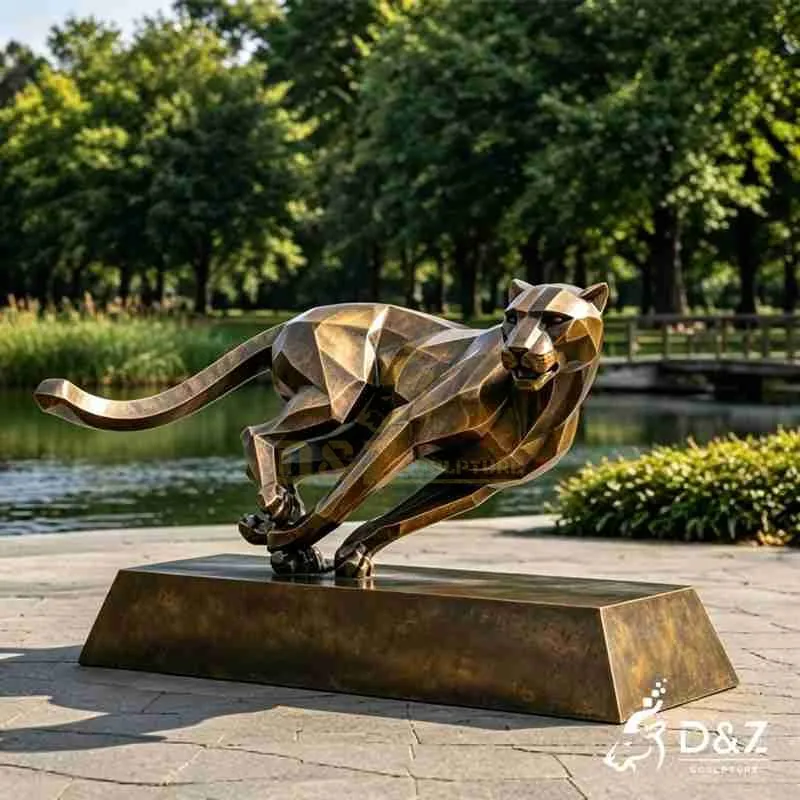 Large Outdoor Geometric Bronze Leopard Statue for Sale DZJ-773
