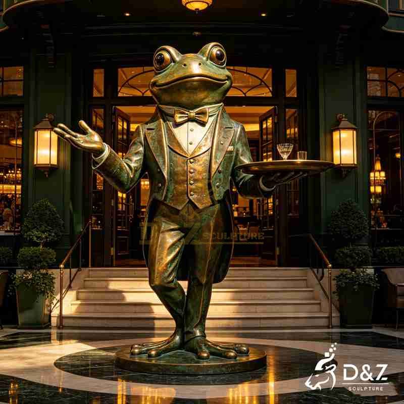 Large Bronze Frog Butler Statue with Tray for Outdoor DZJ-774