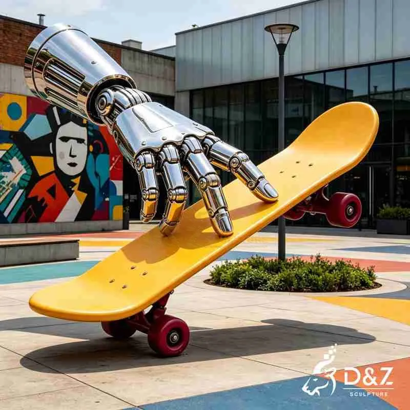 Large Metal Skateboard and Robot Hand Sculpture | Creative Art Decor DZJ-776
