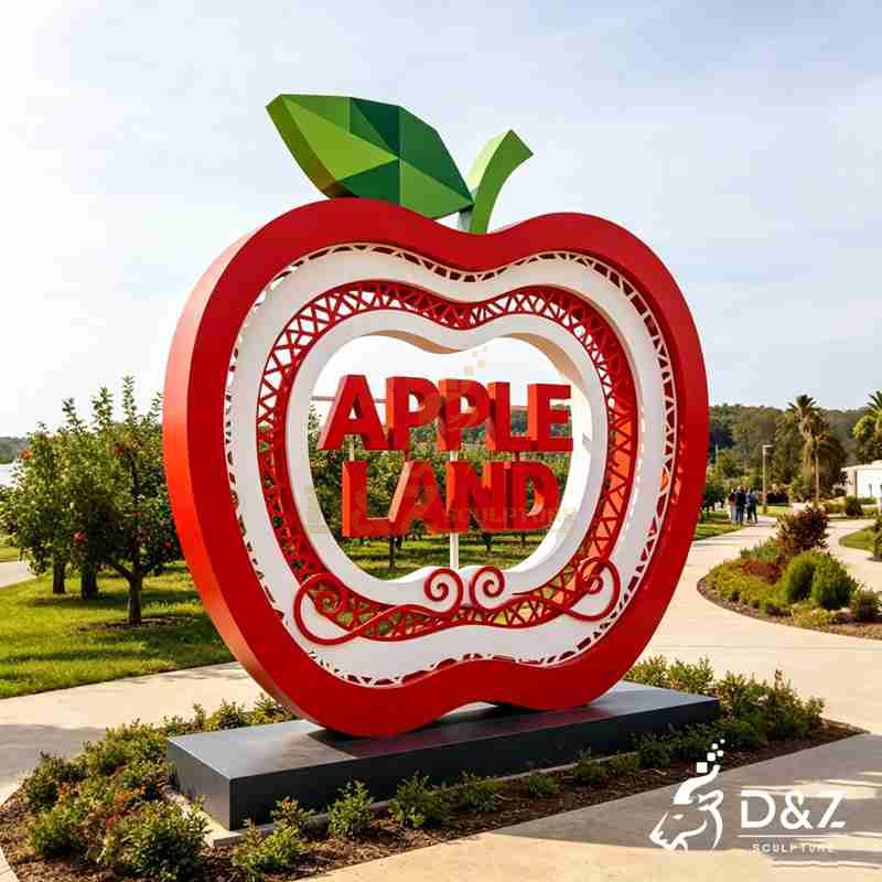 Large Metal Red Apple Sculpture for Sale DZJ-778