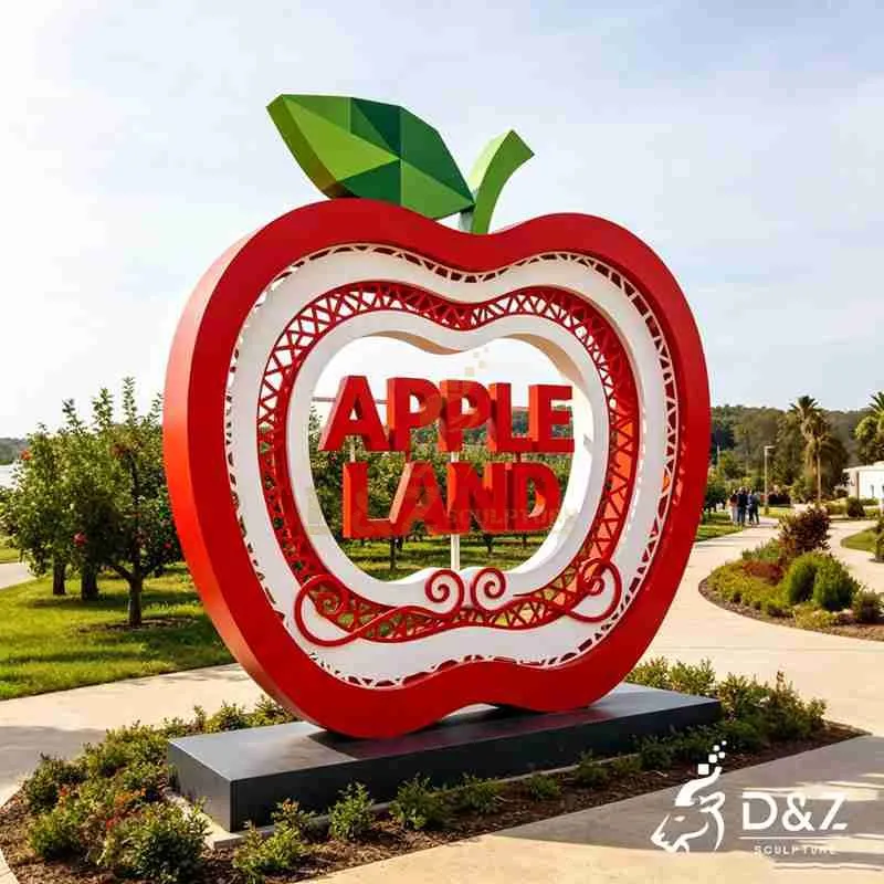 Large Metal Red Apple Sculpture for Sale DZJ-778